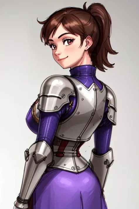 1girl, solo, chun-li, (highly detailed eyes), detailed face, ((round pupils)), intricate details, (brown eyes), (brown hair), ponytail, (((realistic))), looking at viewer, smile, happy, ((portrait)), small breasts, (((upper body))), (((princess))),  (((purple royal dress))), medieval, long dress, ((cartoon)), ((((sketch)))), soft lighting, bedroom, night, arms behind back, street fighter, wassnonam-12800