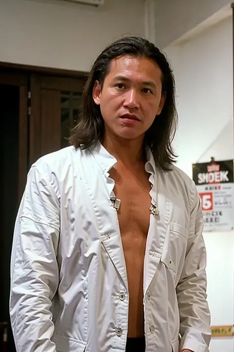 best quality, ultra high res, (photorealistic:1.4),(white suit:1.2),masterpiece, blurry background,1boy,long hair,standing ,(looking at viewer), <lora:zhengzu:0.8>