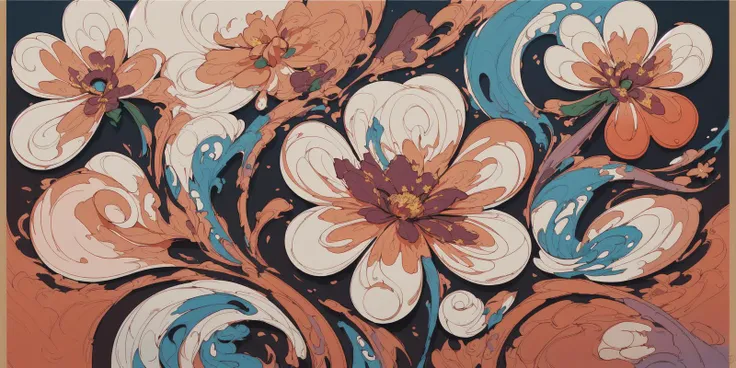 fluid art painting of a flower, professional grade award winning talent, dreamy autumn color palette, bendy and curvy shapes, artistic expressionist flower, (distinct outline of a flower:1.3), (distinct flower shape:1.3),