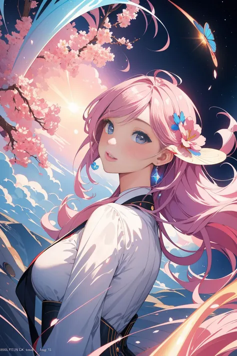 1girl, 8k Digital art, hyper detailed, selfie of a Scrumptious Realistic ("The Manifestation of Beauty":1.3) , Stunning blossoms and Event horizon telescope in background, Thunderstorm, deep focus, children's illustrator art, (by John Tenniel:1.2) , (Jean Giraud:1.1) , Dynamic, Evil, 60s Art, key light, F/5, Pastel Colors, rainbow swirl, otherworldly, professional, artstation, modern, pixabay