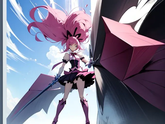 (masterpiece, best quality:1.2), 1girl, solo, pink hair, from behind, white panties, white clothes, elbow gloves, white thigh highs, magic background