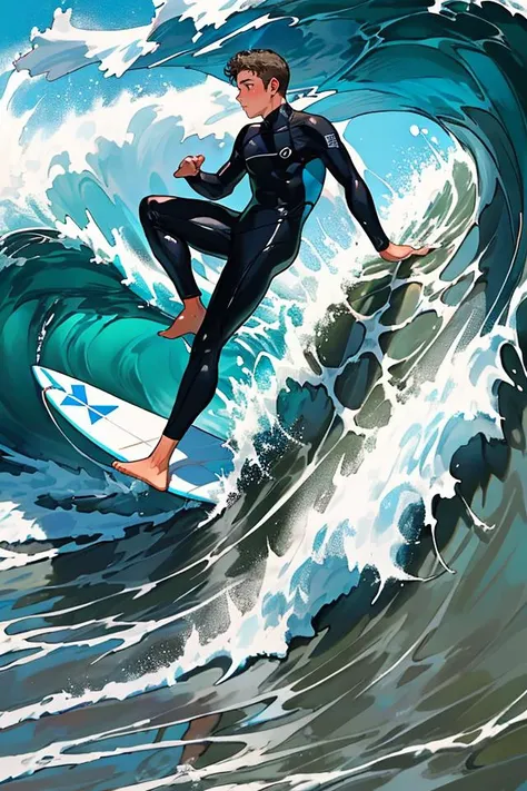 (masterpiece, best quality:1.2), (safe, sfw:1.2), (1boy, solo:1.3), (detailed face, detailed eyes:1.1), (surfing suit, surf clothes:1.2), (surfing, surfboard, surfing on a wave:1.3), (ocean, sea, water, surboard:1.2), (afternoon, noon:1.1),