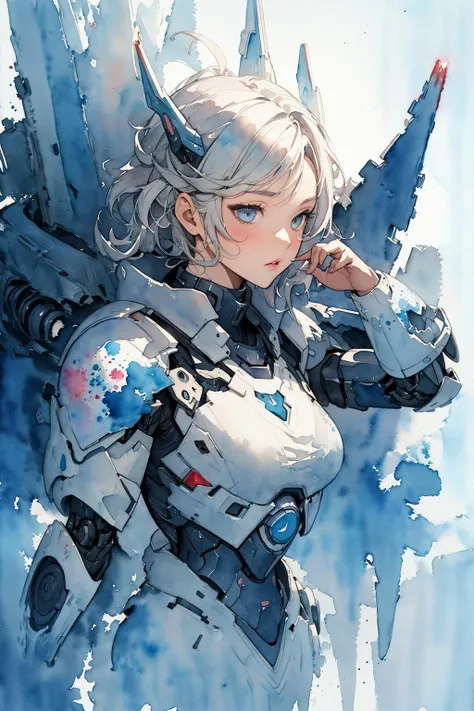 absurdres, highres, ultra detailed, (girl:1.3), mecha
BREAK
(, watercolor style, soft blending, dreamy washes, delicate textures,:1.4)