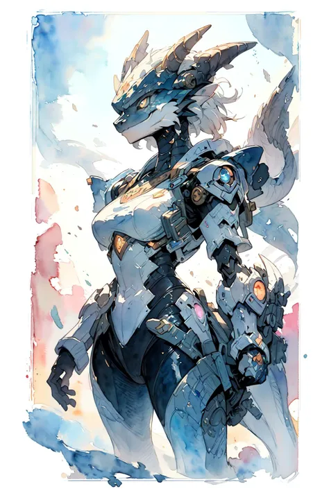 absurdres,highres,ultra detailed,<lora:dragonborn_offset:0.5>,(girl:1.3),mecha,
BREAK
(, watercolor style, soft blending, dreamy washes, delicate textures,:1.4) , dragonborn,[color] dragonborn (see description and examples),other descriptive tokens (see description and examples)