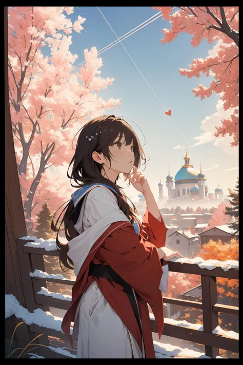 1girl, masterwork Color splash, winter trees and Perseid meteor in background, stylized, top-down view of a ("In the symphony of silence, profound truths are revealed, and the language of the heart speaks loudest.":1.3) , it is very Geeky and Supersized, Light Monastery in background, Thunderstorm, Wide view, Fine art, Peaceful, Glowwave, Sun Rays, pinhole lens, Fujifilm Superia, Brown paint splotches, rich color, masterpiece, arthouse, relaxing