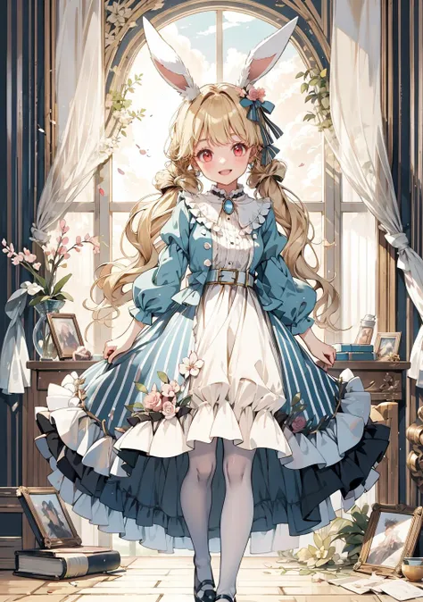 masterpiece best quality high resolution
1girl full body breasts
smile, open mouth,
<lora:light powder:0.5>
outdoors, cherry blossoms night cloudy sky,
DressAliceLolita vertical_stripes, frilled_dress, puffy_sleeves, pantyhose, rabbit_ears, flower, frills
aatoto, Blonde hair, red eyes, aatoto, long hair, (low twintails:1.2), hair ribbon, black ribbon, earrings, brooch,
<lora:kogara_toto_1:0.7> <lora:Loratrain:0.5>
indoors, window, fantasy scenery, sky, cloud, blue sky, day, curtains, plant, bed, book, shelf, laundry,