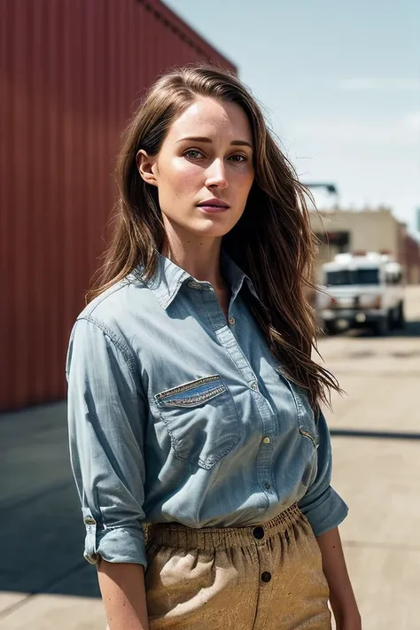 beautiful woman (EPS4nn4M4r1n3:.99), perfect hair, jewellery, ((portrait)), (closeup:1.2), ((from the waist up)), (((  A vibrant street art mural painted on the side of a modern, industrial-style building :1.2 ))), natural skin texture,  ((  Tapered pants and a button-down shirt :1.2)), 24mm, 4k textures, soft cinematic light, adobe lightroom, photolab, hdr, intricate, elegant, highly detailed, sharp focus, ((((cinematic look)))), soothing tones, insane details, intricate details, hyperdetailed, low contrast, soft cinematic light, exposure blend, hdr, faded, now, ("I've got a bad feeling about this.":1.1)