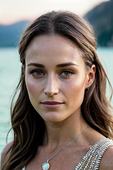 beautiful woman (EPS4nn4M4r1n3:.99), perfect hair, jewellery, ((portrait)), (closeup:1.2), ((from the waist up)), ((( Serene lakeside beach for beach volleyball matches :1.2 ))), natural skin texture, (( Trumpet gown :1.2)), 24mm, 4k textures, soft cinematic light, adobe lightroom, photolab, hdr, intricate, elegant, highly detailed, sharp focus, ((((cinematic look)))), soothing tones, insane details, intricate details, hyperdetailed, low contrast, soft cinematic light, exposure blend, hdr, faded, now, ("I've got a bad feeling about this.":1.1)