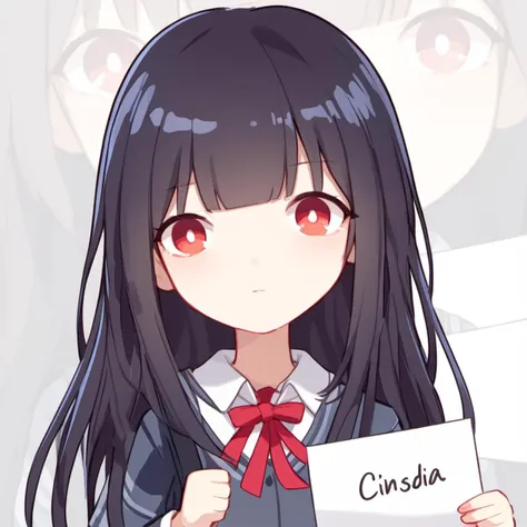 One girl held a blank piece of paper with Cinsdia written on it<lora:head:1>