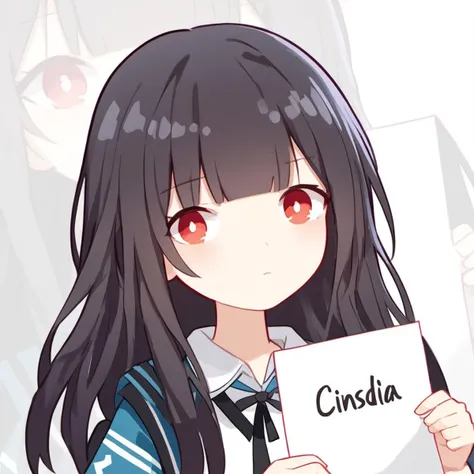 One girl held a blank piece of paper with Cinsdia written on it<lora:head:1>