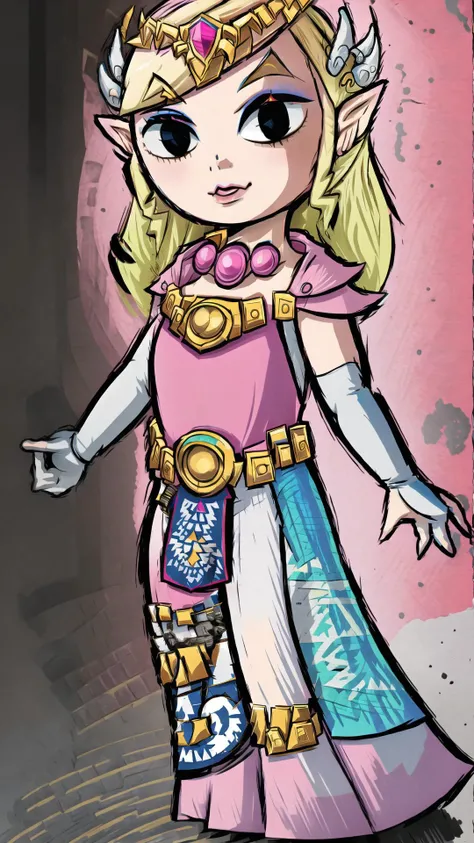 <lora:toonzelda-10:0.8> toon zelda, long hair, blonde hair, pointy ears, makeup, pink dress, white dress, BREAK, <lora:WindWaker-10:1> black eyes, chibi, masterpiece, best quality, extremely detailed, highly quality, 4k, sharp focus, professional, sharp focus, award winning, cinematic lighting, octane render, unreal engine, volumetrics dtx, Wallpaper,