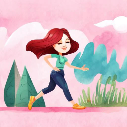 design,minimalist style,flat design,((1girl)),energetic and lively,soft color palette,exaggerate forms,hand_drawn elements,(watercolor background), cartoon or comic style,(emotional expressions) ,lconography and symbols,strong contrast,solo picture