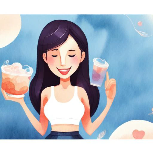 design,minimalist style,flat design,((1girl)),energetic and lively,soft color palette,exaggerate forms,hand_drawn elements,(watercolor background), cartoon or comic style,(emotional expressions) ,lconography and symbols,strong contrast,solo picture