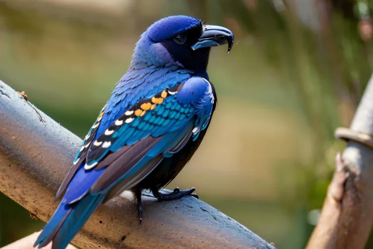 (masterpiece, best quality:1.2), ultra-detailed, Blue, green, and black bird, (realistic:1.5), <lora:EdobBirds_v1.0:1>