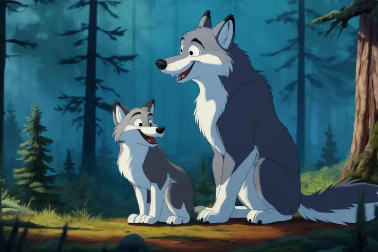 master piece, high quality,
a pair of happy wolfs in the forest, antropomophic,
 animated film, cartoon, <lora:20240125-1706153638005:0.5>