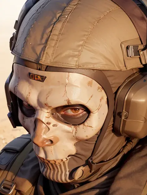 <lora:GhostMask:0.7> ghost mask, men in mask portrait, military, close-up shot, backlight, ultrarealistic, ray tracing, mottled light and shadow, (warm cinematic lighting:1) (volumetrics:1) standing in a sandstorm,desert, dust, bloom, photon mapping, radiosity, masterpiece, best quality,