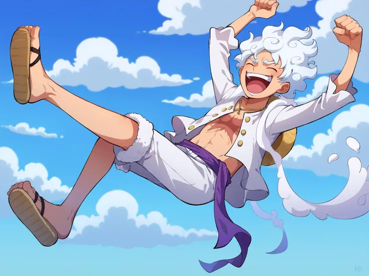 score_9, score_8_up, score_7_up, BREAK, source_anime, source_cartoon
(Gearfive:1.0), LAUGH, (eyes closed:1.3) holding his stomach, In sky, free fall, in the air, falling, mid air, fly <lora:LUFFY_pony_XL:0.8>