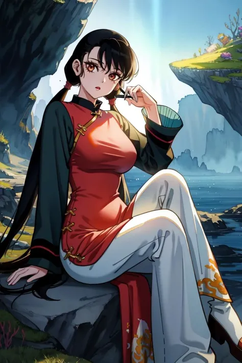 hudasheng, 1girl,black hair,long hair <lora:hudasheng:0.7>, china dress, twintails,long sleeves,((Watercolor painting)),a painting of a beyond-dimensional fantasy world,a world of under the sea,Atlantis,science fiction,uplighting,studio Ghibli,unreal engine,epic composition,CG digital render,Ultra HD,technique highly detailed,triadic color scheme