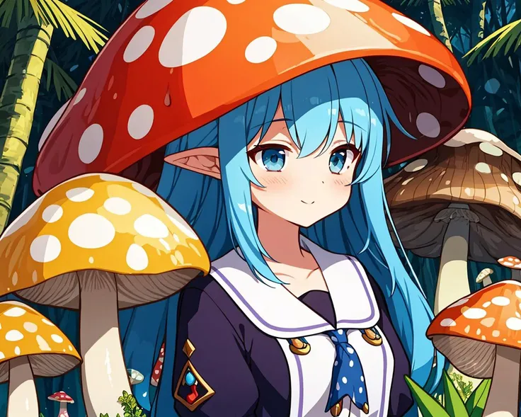 Masterpiece, (best quality), extremely detailed uniform 8K wallpapers, illustrations, game cg
Forest after rain, Amazon rainforest, lots of tropical trees, palm trees, lots of giant mushrooms, lots of poison mushrooms, red and white spotted mushrooms, purple mushrooms, yellow mushrooms, white mushrooms, explosion mushrooms, charm mushrooms, fluorescent mushrooms
(monsterification:1.3), (1 giant mushroom_girl, wearing Spotted dress, spotted mushroom hair), (spotted mushroom hat:1.2), (upper body), (cute face), beautiful eyes
(detailed light), (extremely delicate and beautiful), volume light, best shadow, flash, Depth of field