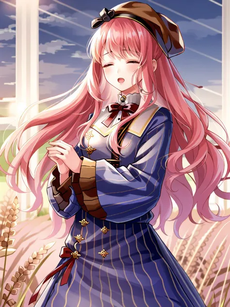 (extremely detailed CG unity 8k wallpaper),(((masterpiece))), (((best quality))),1girl,bangs,blue bow,bow,closed eyes,cloud,evening,hair between eyes,hair ornament,hairband,hairclip,heart,long hair,open mouth,outdoors,red hairband,solo,wheat,wheat field,wind,
<lora:lora_nikki_A_640-000015:0.85>
