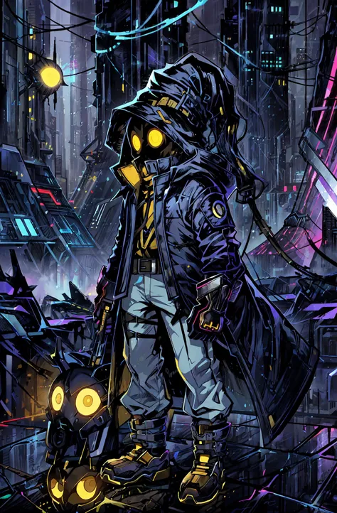(1boy),vivi ornitier, baggy pants, belt buckle, blue coat, boots, brown footwear, brown gloves, buckle, coat, gloves, hat, hat belt, high collar, pants, striped, striped pants, wizard hat, (yellow eyes:1.5), yellow headwear,<lora:1viviornitier-lyco-nochekaiser:0.65> ,
(,wearing <lora:4adventurers_v1:0.2>),<lora:ClothingAdjuster3:-0.5>,<lora:time_slider_v1:3>,
(solo focus), (cowboy shot), Looking off to the side, Nervous facial expression , palm-fist tap ,
cyberpunk,neon,dystopian,futuristic,cable, wires, tube, concrete, neon lights, science fiction,(photorealistic), official art, unity 8k wallpaper, ultra detailed, beautiful and aesthetic, masterpiece,best quality,
background Futuristic dystopian city viewpoint with mind-altering augmented reality experiences, at Sunrise, ,
<lora:uv:0.5>,<lora:1epi_noiseoffset2:0.65>,,<lora:more_details:0.33>,<lora:tangbohu-detailmaker_v2:0.33>,,<lora:hotarublur_v100:-0.3>,<lora:LAS:0.33>,,,,,,eonn,
<lora:tarot card 512x1024:0.6>,