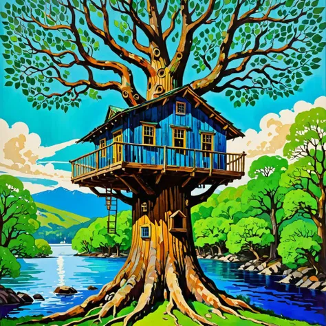 Whimsical and Playful, sunlit Fjord
temperate weather
A towering treehouse nestled high in the branches of a massive oak, its wooden beams creaking in the wind as it sways gently back and forth.
Sam Francis Do Ho Suh George Dionysus Ehret
Kelly Green Bright Blue Earth Brown
medieval
Fauvism Art . painterly, bold colors, textured brushwork, fauvism art
lovecraftian horror . eldritch, cosmic horror, unknown, mysterious, surreal, highly detailed
<lora:dark_fantasy_art:1>, imaginative, fantastical, bight colors, stylized, happy, Whimsical and Playful