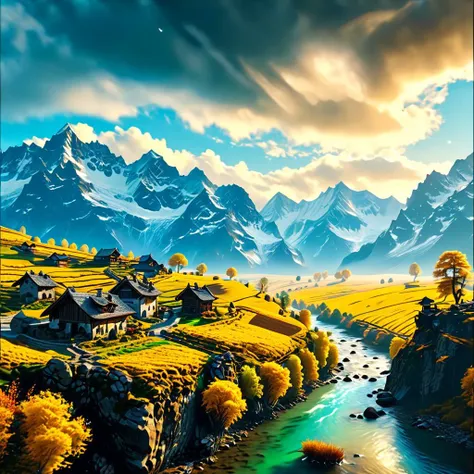 (masterpiece, best quality, ultra-detailed), (embedding:ziprealism:1), a beautiful fantasy landscape with floating mountains and a giant in the background