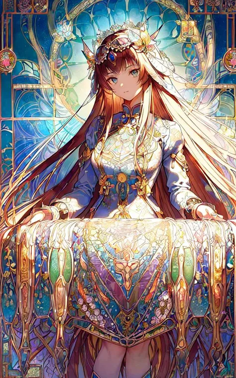 (((masterpiece))), ((the best quality, super fine illustrations, beautiful and delicate water)),Depth of field, fine 8KCG wallpapers, ( delicate light), ((cinematic lighting)),(portrait),Portrait lens,(((Alphonse Mucha))),((Fantasy style)),((shine)),(((Tarot card)))
(young girl),(((China_Cheongsam))),(delicate eyelash),((cute anime face)),(extremely delicate and beautiful),(hair_flower),(Gem),(crystal),((colored inner long hair)),(multicolored),(beautiful detailed face ),((( detailed long hair ))),floating long hair,gradient hair,(lace),(ribbon),((crown)),(detailed cloth)
((Butterfly)),(detailed Butterfly) ,(multicolored Butterfly),
(neon palette),((detailed flowers)) ,((multicolored flowers)),(flowers_Surrounded),(Butterfly_Surrounded)(((Flowers fill the screen))),((Fill the screen)),
(lo classical:1.24),
<lora:lo_fashions_v5:0.56>