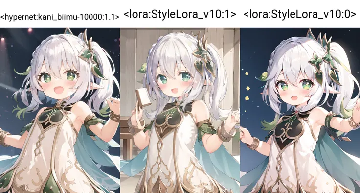 upper body, focus
looking at viewer, blush, smile, :d, open mouth
small girl dancing, white hair,
looking at viewer,
<lora:nahida_bs4_unet_2e-4_te_1e-4_dim64_alpha_32_768-000060:1:MIDD>
<hypernet:kani_biimu-10000:1.1>