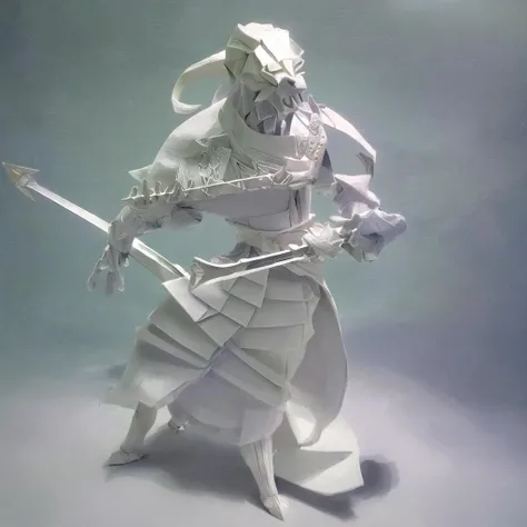 best quality, ultra-detailed, made of paper, 1 boy, handsome, holding sword, <lora:origamiV2:1>