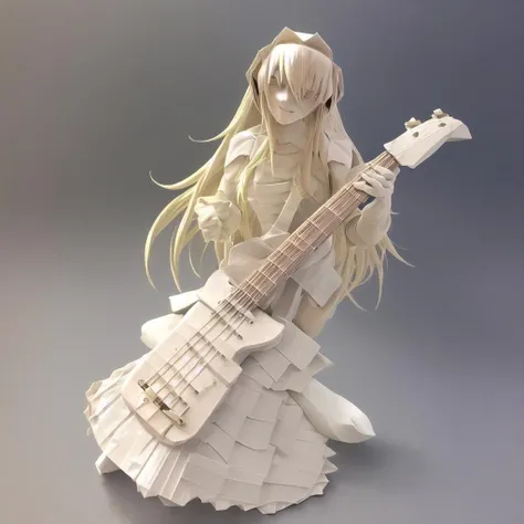 materpiece, best quality, ultra-detailed, made of paper, a beautiful origami girl playing guitar, long hair, blonde hair, beautiful face, full body, in the night,milkyway, ,<lora:origamiV2-000012:1>