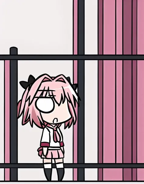 masterpiece, best quality,  <lora:gudaguda-20_hi_res:0.8>, (gudaguda), (chibi), (o_o) <lora:Astolfo:0.8>, (astolfo), (solo) pleated skirt, pink hair, serafuku, white thighhighs, pink skirt, single braid