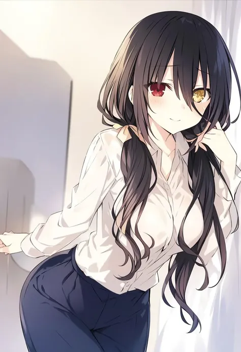 (((top-quality，ultra-detailliert，in 8K，)))，A dark-haired，side poneyTail，animal long ears，plump tits，(anime ahoge/sense of touch/Fetishes:1.7)，(White shirt/Black short skirt:1.4)，