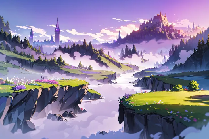 (((masterpiece))),(((best quality))),(((extremely detailed))),
chromatic aberration abuse,pastel color,
Depth of field,
field,garden of the sun,shiny,water,river,stone,green hill zone,Purple tint,(Purple fog:1.3)