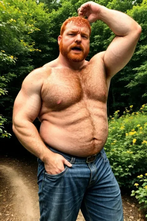 Candid photo of a (large angry Appalachian 40yo dg_Tuck man father:1.1), cowboy shot
dark red hair, ginger facial hair, shirt, detailed, outdoors, <lora:dg_Tuck_v1:0.8>