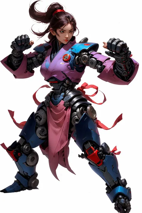 wuxia,female,robort cyborg mech fighter,wmma, gloves, martial arts, <lora:NijiExpressV2:0.5>, <lora:wmma-fC-v1:0.4>,<lora:FINALRobort:0.6>, <lora:wuxia2:0.4> ,  <lora:wuxiashijieV1:0.7>