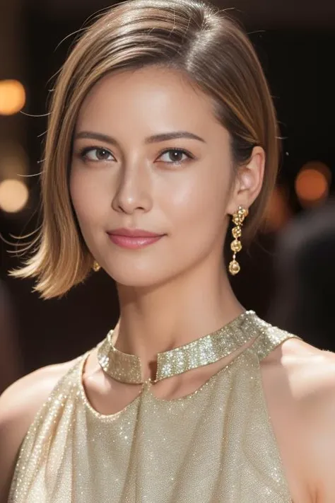 1girl,(wearing a sleeveless glittery evening dress:1.3),(RAW photo, best quality), (realistic, photo-realistic:1.4), masterpiece, an extremely delicate and beautiful, extremely detailed, 2k wallpaper, Amazing, finely detail, extremely detailed CG unity 8k wallpaper, ultra-detailed, highres, soft light, beautiful detailed girl, extremely detailed eyes and face, beautiful detailed nose, beautiful detailed eyes,cinematic lighting,city lights at night,perfect anatomy,slender body,smiling  <lora:shibasakikou_lora:0.8>