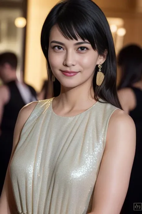 1girl,(wearing a sleeveless glittery evening dress:1.3),(RAW photo, best quality), (realistic, photo-realistic:1.4), masterpiece, an extremely delicate and beautiful, extremely detailed, 2k wallpaper, Amazing, finely detail, extremely detailed CG unity 8k wallpaper, ultra-detailed, highres, soft light, beautiful detailed girl, extremely detailed eyes and face, beautiful detailed nose, beautiful detailed eyes,cinematic lighting,city lights at night,perfect anatomy,slender body,smiling <lora:shibasakikou_lora:0.8>