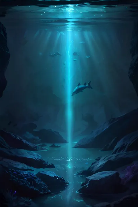 <lora:vintagetravelposters:0.6>, vintage_travel_posters, bioluminescent underwater cave, glowing marine life, hidden chambers, mesmerizing illumination, <clip:skip:2>, masterpiece, 8k, high resolution, shallow depth of field, sharp focus