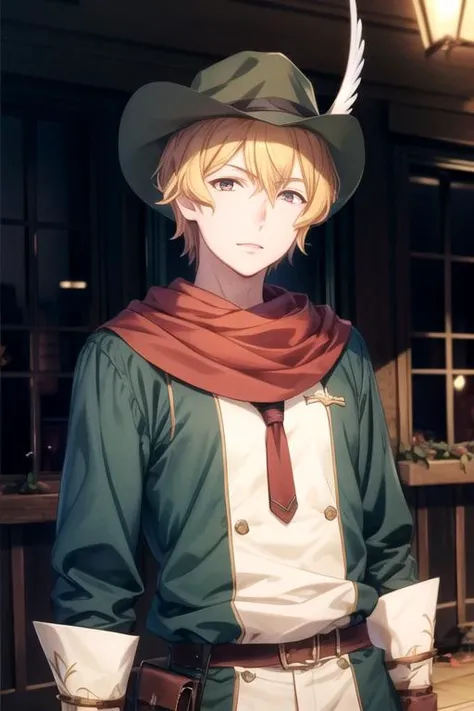 (best quality:1.1), (masterpiece:1.4), game cg, 1boy, solo, male focus, looking at viewer, upper body, , , , <lora:hermes_danmachi:0.78>, hermes_danmachi, , ranger costume, ,