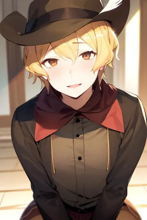 (best quality:1.1), (masterpiece:1.4), sketch, 1boy, solo, male focus, looking at viewer, , depth of field, , , <lora:hermes_danmachi:0.78>, hermes_danmachi, blonde hair, brown eyes, hat, , , , , The Palace of Dreams, High definition