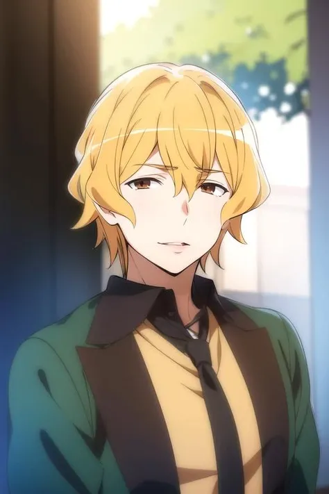 (best quality:1.1), (masterpiece:1.4), photorealistic, 1boy, solo, male focus, , upper body, depth of field, anime coloring, , <lora:hermes_danmachi:0.82>, hermes_danmachi, blonde hair, brown eyes, , , , gothic costume, feminist science fiction,