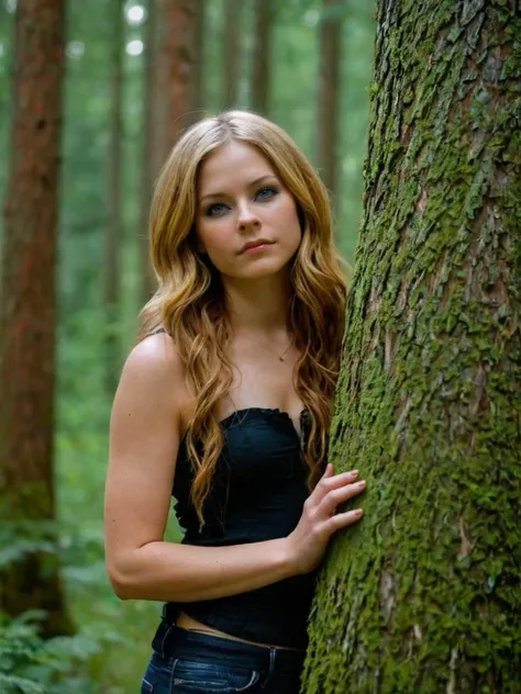 a photo of woman, forest, high quality, intricate, DSLR shot <lora:avl:1>