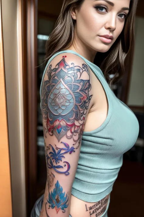 <lora:sleeve_tattoo_v2:0.7> fullsleevetattoo, stattoo
Masterpiece, best quality, (highly detailed raw photo:1. 2), 8k render in octane, volumetric lighting, volumetric shadows <lora:more_details:0.7>
1girl, Angelina Jolie, light blue eyes