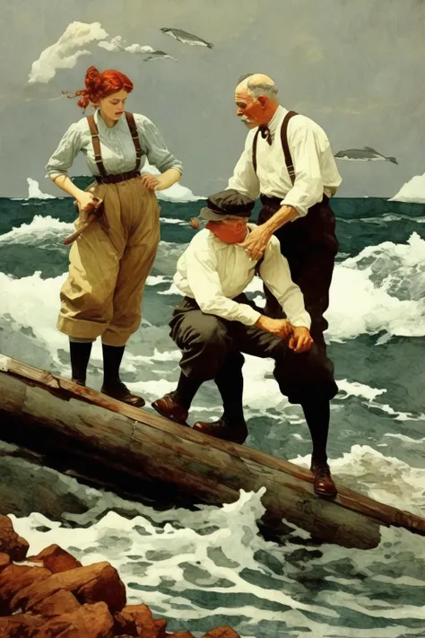 <lora:Winslow Homer Style:1>Winslow Homer Style - an artistic sea scene in Winslow Homer and Norman Rockwell style