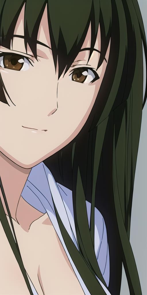 Anime girl with long black hair and green eyes looking at camera ...