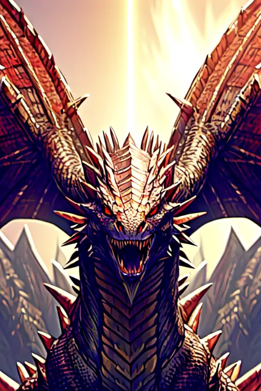 dragon, blurry background, no humans, fangs, open mouth, realistic, scales, eyes, teeth, wings, tail, gold theme,upper body, center, cropped, <lora:Dragon_V1:1>