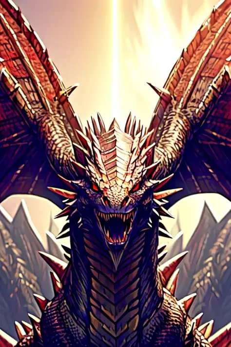 dragon, blurry background, no humans, fangs, open mouth, realistic, scales, eyes, teeth, wings, tail,  gold theme,upper body, center, cropped, <lora:Dragon_V1:1>