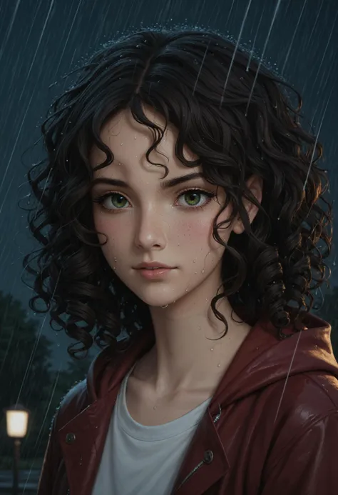 Expressiveh, score_9,score_8_up,score_7_up, BREAK
(ponypositive:1.2), BREAK
1girl, looking at the viewer, raining, night, black hair, curls hair, upper body, clothes