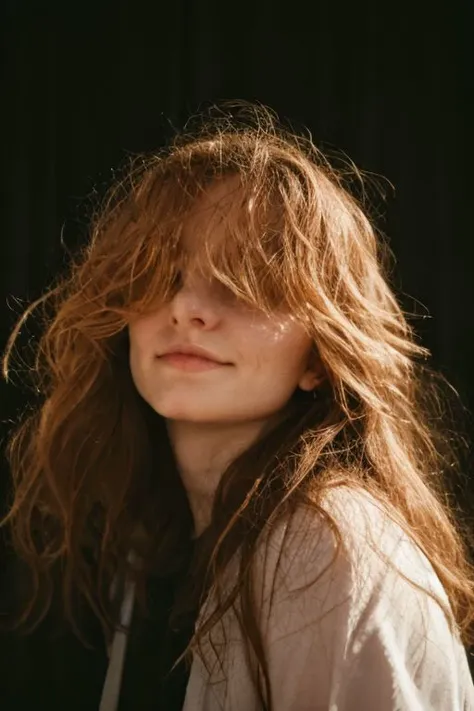 Closeup Portrait, Woman with Hair over both eyes,